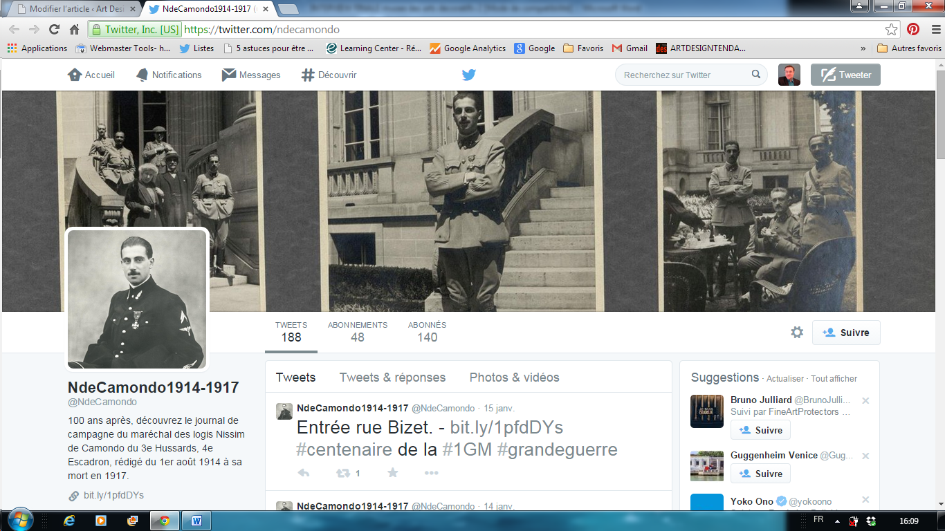 Capture d'écran du compte Twitter du Maréchal des logis Nissim de Camondo