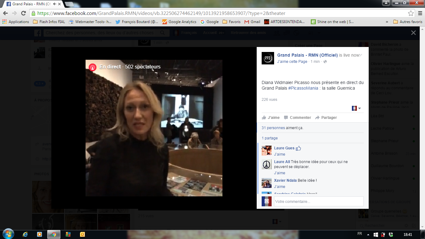 Capture d'écran depuis mon PC. Diana Widmaier Picasso présente la salle consacrée à Guernica