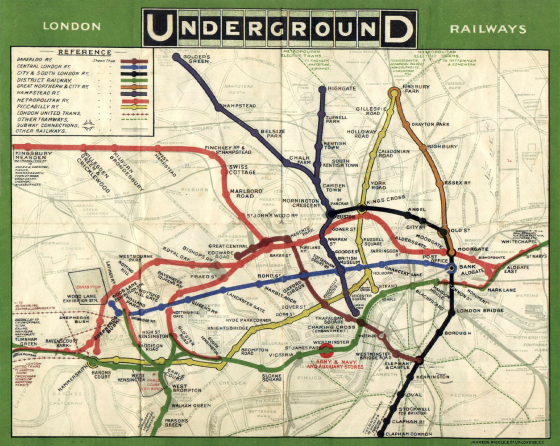 Plan du métro de Londres en 1908, un plat de spaghetti ?