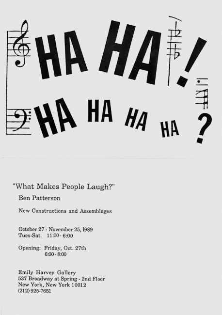 Affiche de l'exposition What Makes People Laugh à la galerie Emily Harvey, 1989