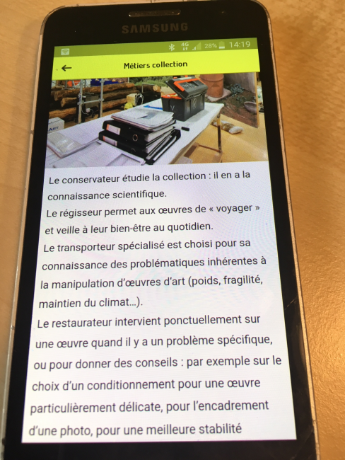 Copie d'écran de l'application mobile : MAC Lyon : La Collection