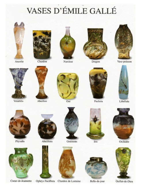 Emile Gallé créent des vases avec diverses formes