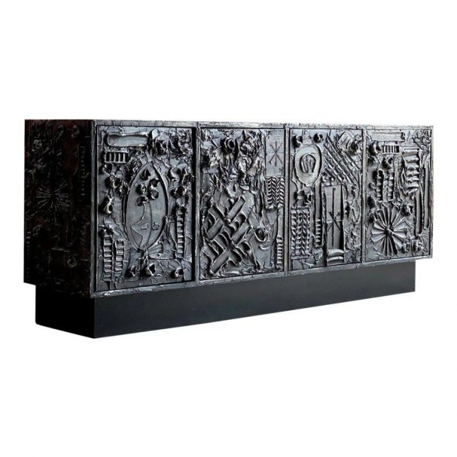 : Crédence de buffet brutaliste, design Adrian Pearsall pour Craft Associates (USA) vers 1960. Matériaux : bois et résine époxy.